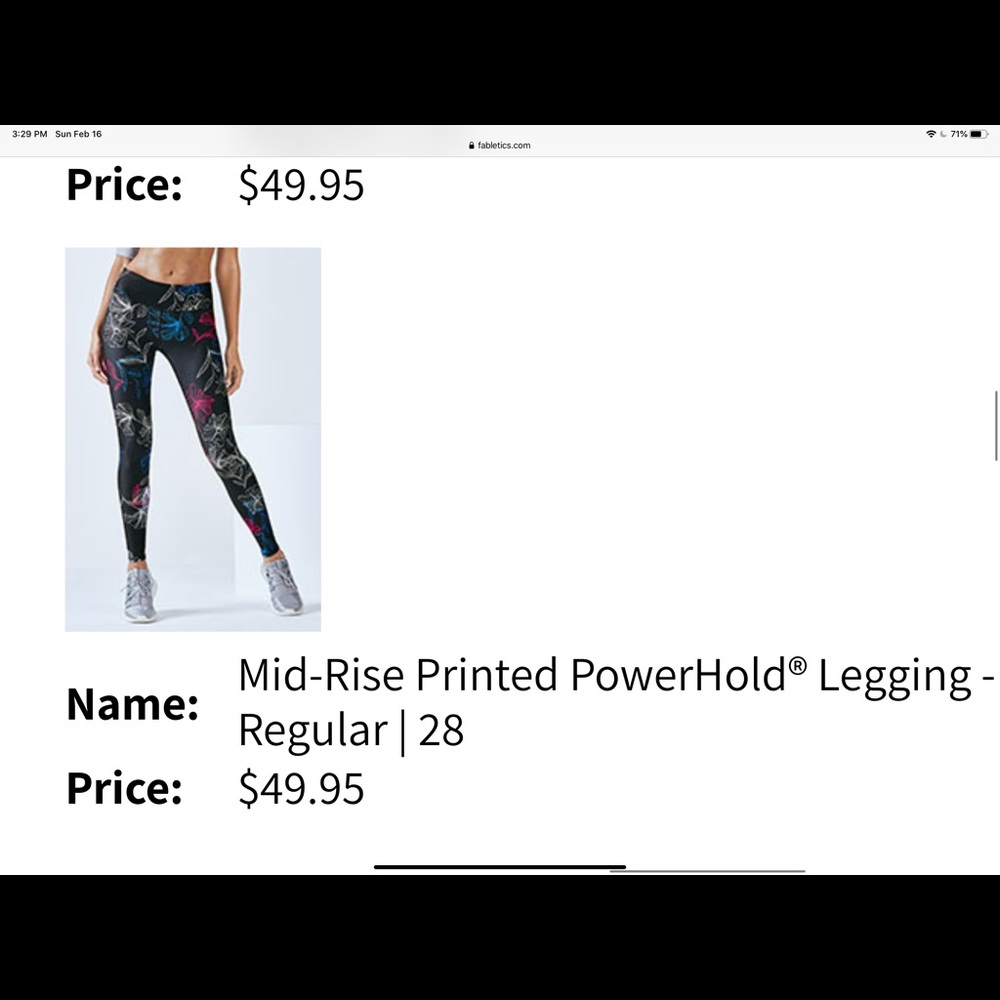 BOGO FABLETICS MID-RISE POWERHOLD LEGGING,SIZE XS!
